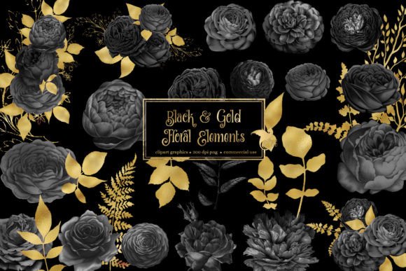 Download Black and Gold Floral Elements Clipart - Floral elements Collection