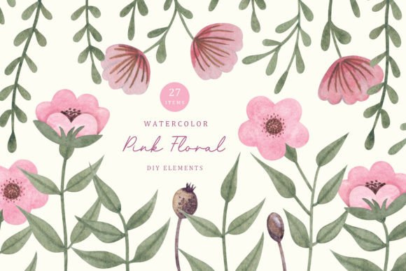 Download Watercolor Pink Floral Elements - Floral elements Collection
