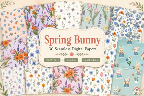 Download Spring Bunny Seamless Patterns Set - Spring bunny Collection