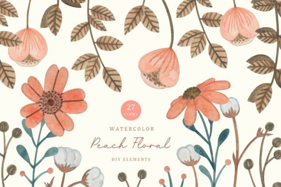 Download Watercolor Peach Floral Elements - Floral elements Collection